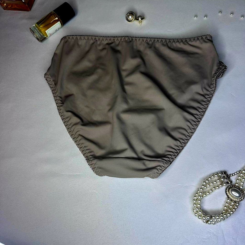 Culotte Femme Microfibre Dentelle Brodée – Coupe Classique Gris Taupe | Taille M