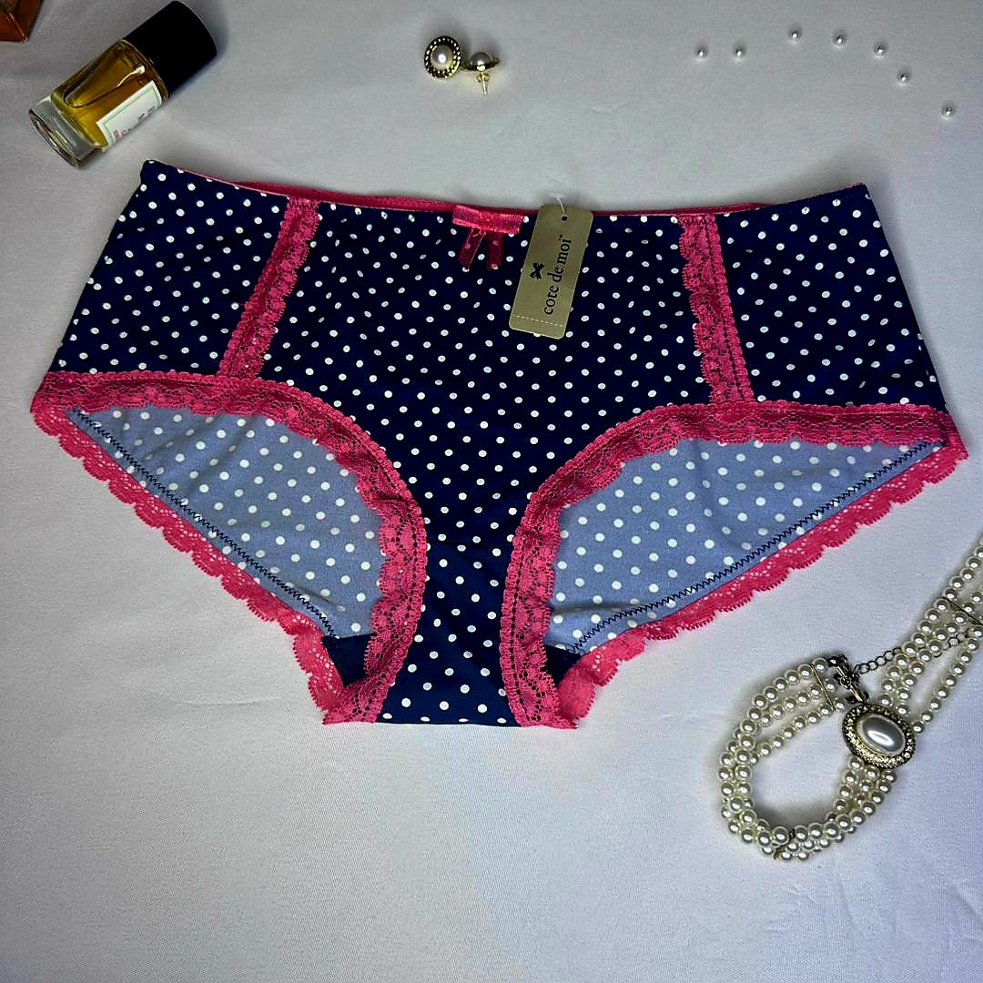 Culotte Femme Pois Blancs Dentelle Rose Fuchsia – Microfibre Légère | Taille M