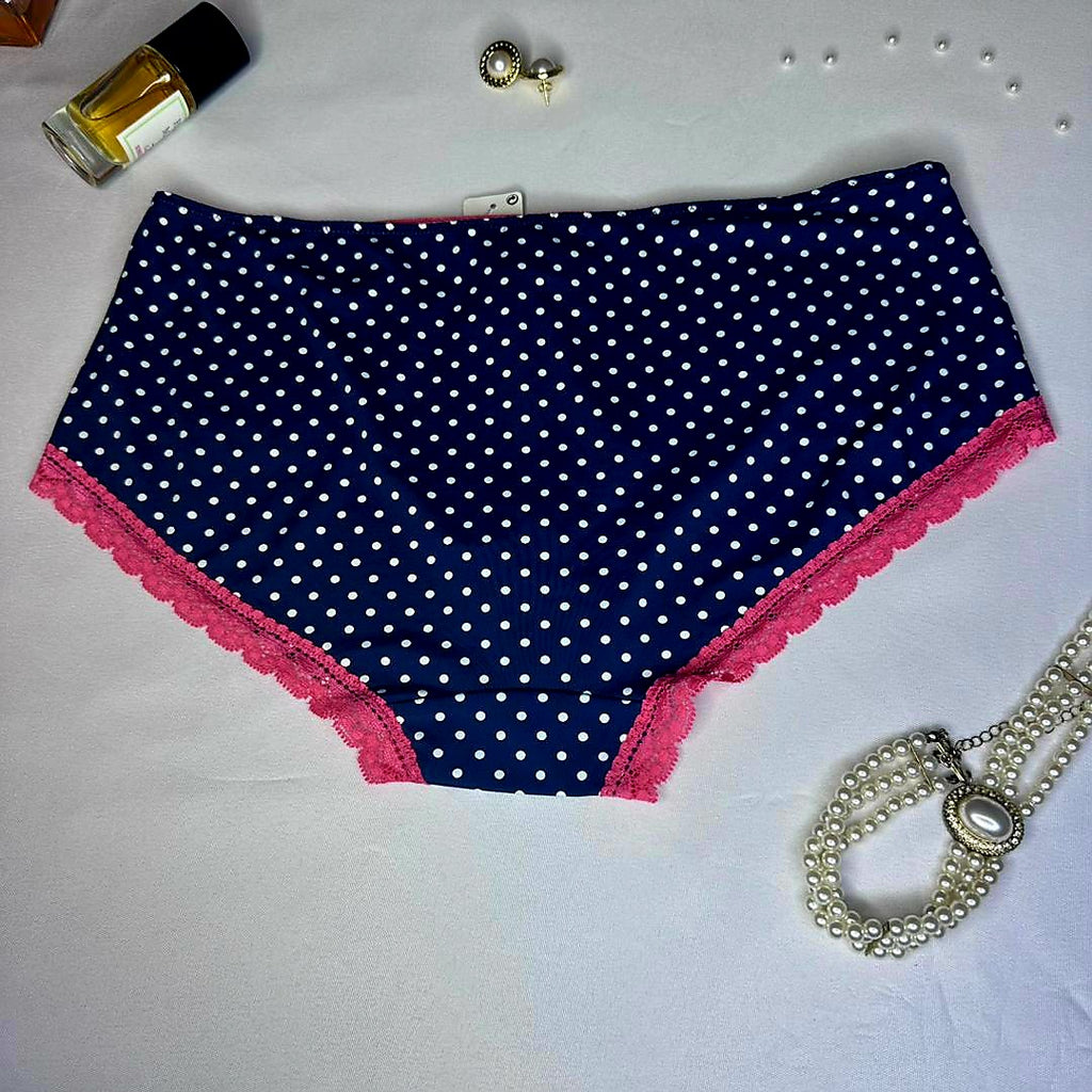 Culotte Femme Pois Blancs Dentelle Rose Fuchsia – Microfibre Légère | Taille M