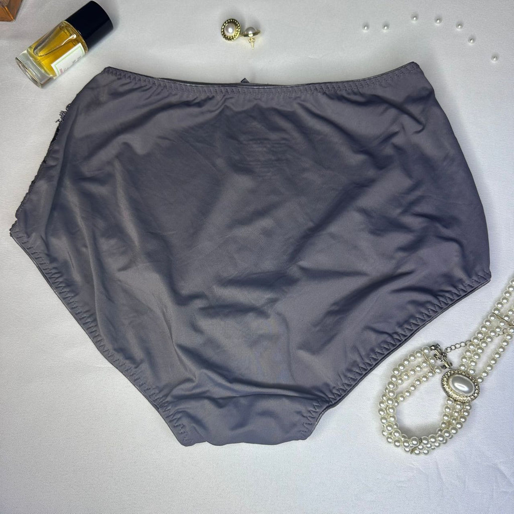 Culotte Taille Haute Femme Gris Dentelle Arabesque – Microfibre Couvrante | Little Rose Taille M