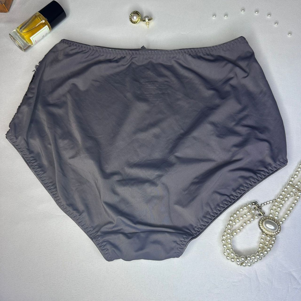 Culotte Taille Haute Femme Gris Dentelle Arabesque – Microfibre Couvrante | Little Rose Taille M