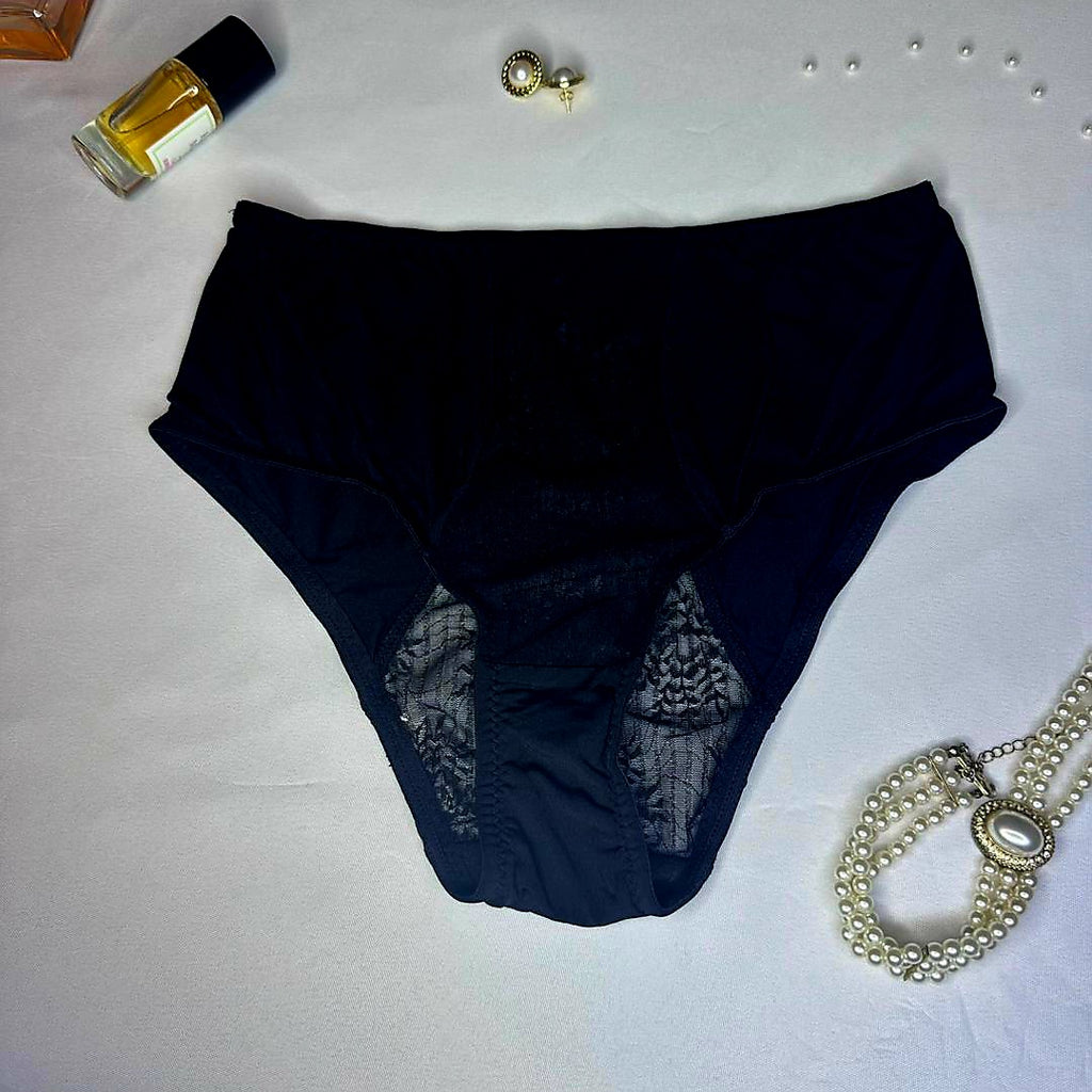 Culotte Femme Noire Maille Fine & Dentelle – Coupe Confortable Effet Aéré | Taille M