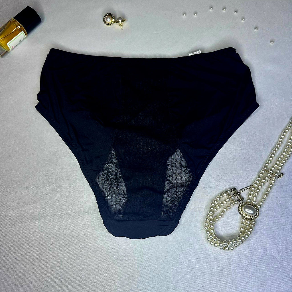 Culotte Femme Noire Maille Fine & Dentelle – Coupe Confortable Effet Aéré | Taille M