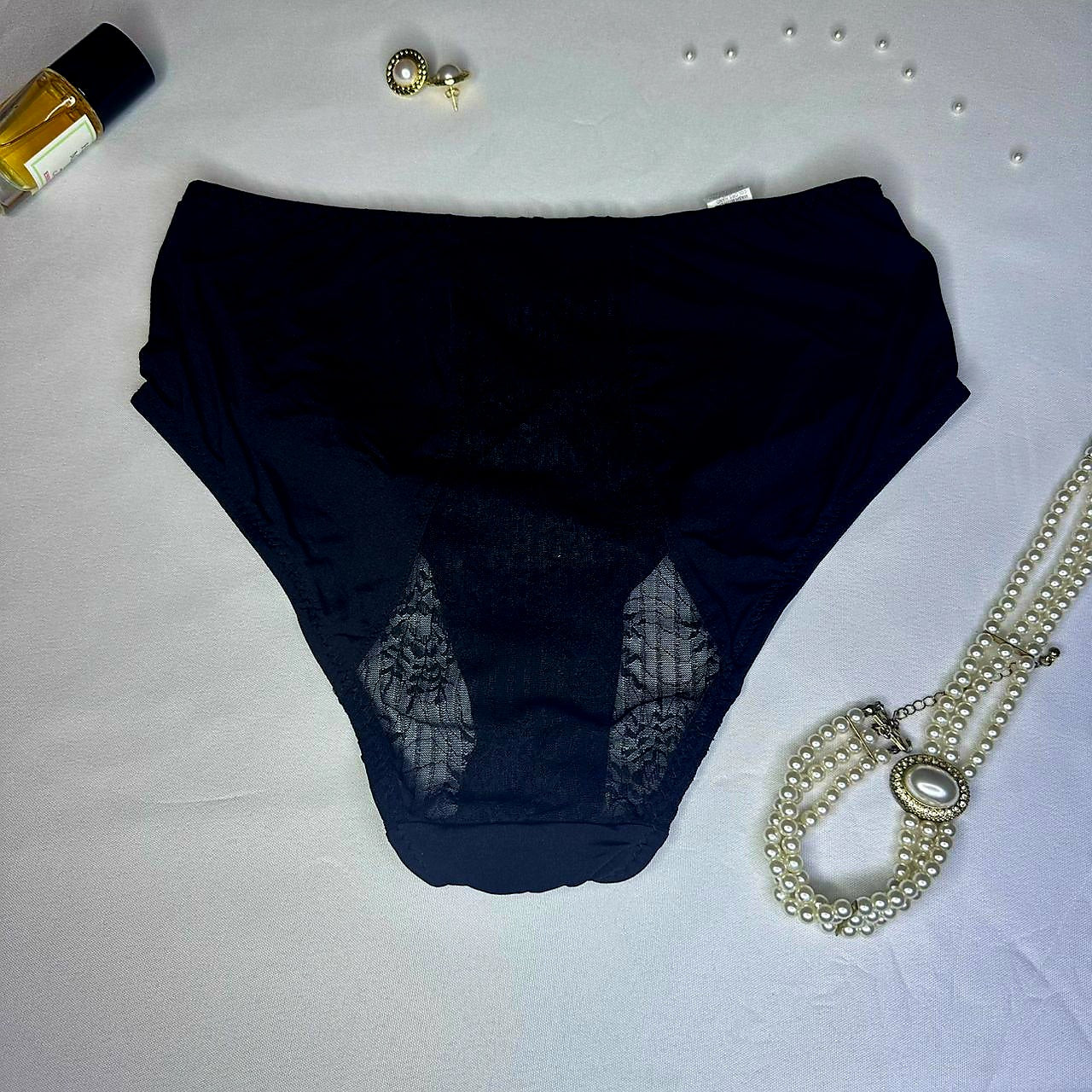 Culotte Femme Noire Maille Fine & Dentelle – Coupe Confortable Effet Aéré | Taille M
