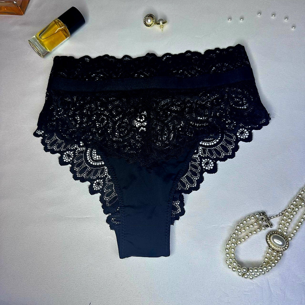 Culotte Femme Noire Tout Dentelle Florale – Lingerie Sensuelle Microfibre | Taille S