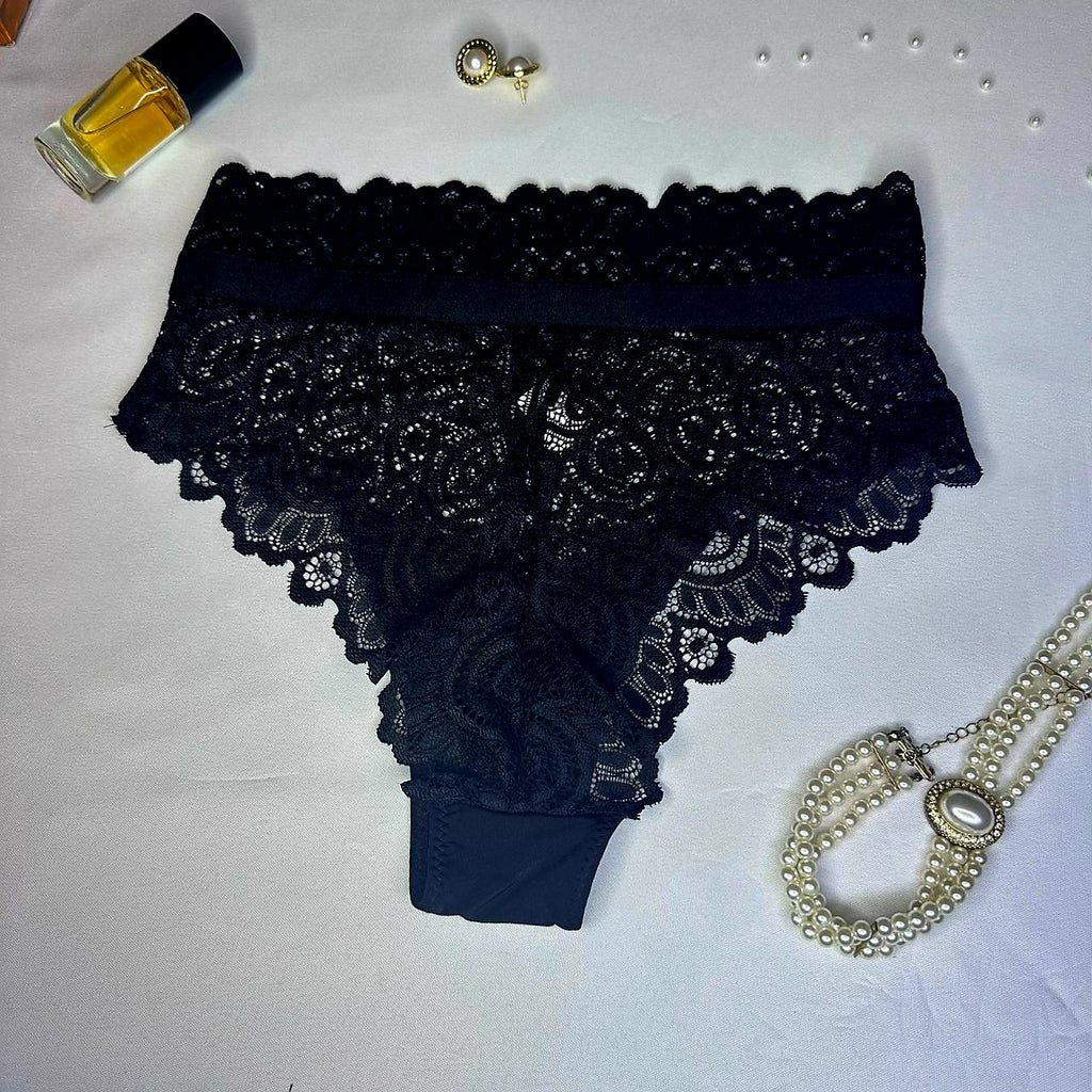 Culotte Femme Noire Tout Dentelle Florale – Lingerie Sensuelle Microfibre | Taille S