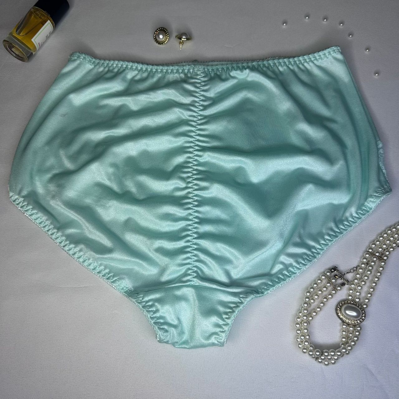 Slip Taille Haute Femme Vert d'Eau Satiné & Dentelle – Confort & Élégance | Création Française Taille L