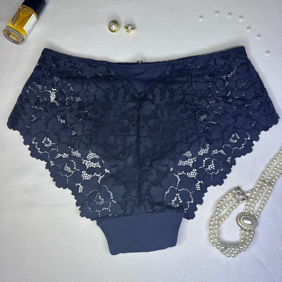Culotte Taille Haute Femme Bleu Nuit Dentelle Florale – Élégance & Confort | Lingerie Abidjan Taille M