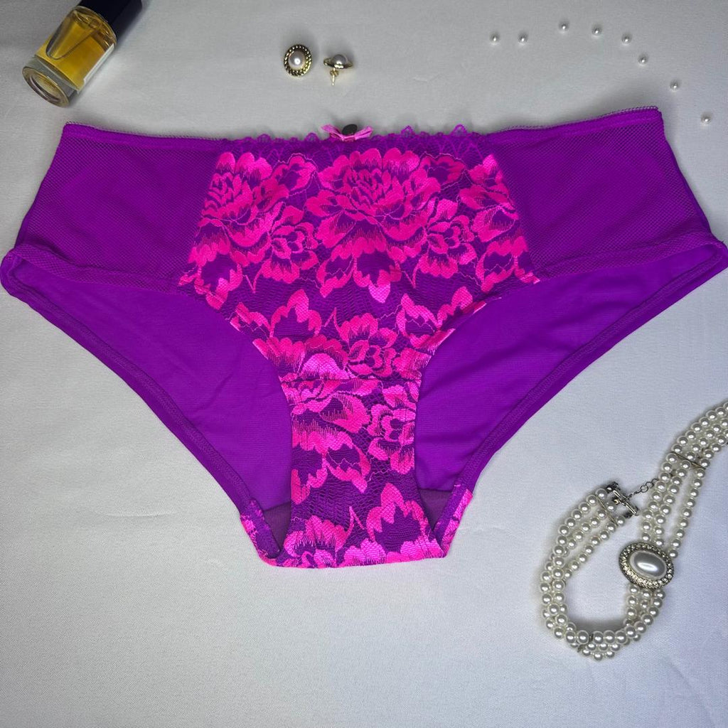 Culotte Femme Violet & Dentelle Fuchsia – Contraste Audacieux Microfibre | Lingerie Abidjan Taille S et L