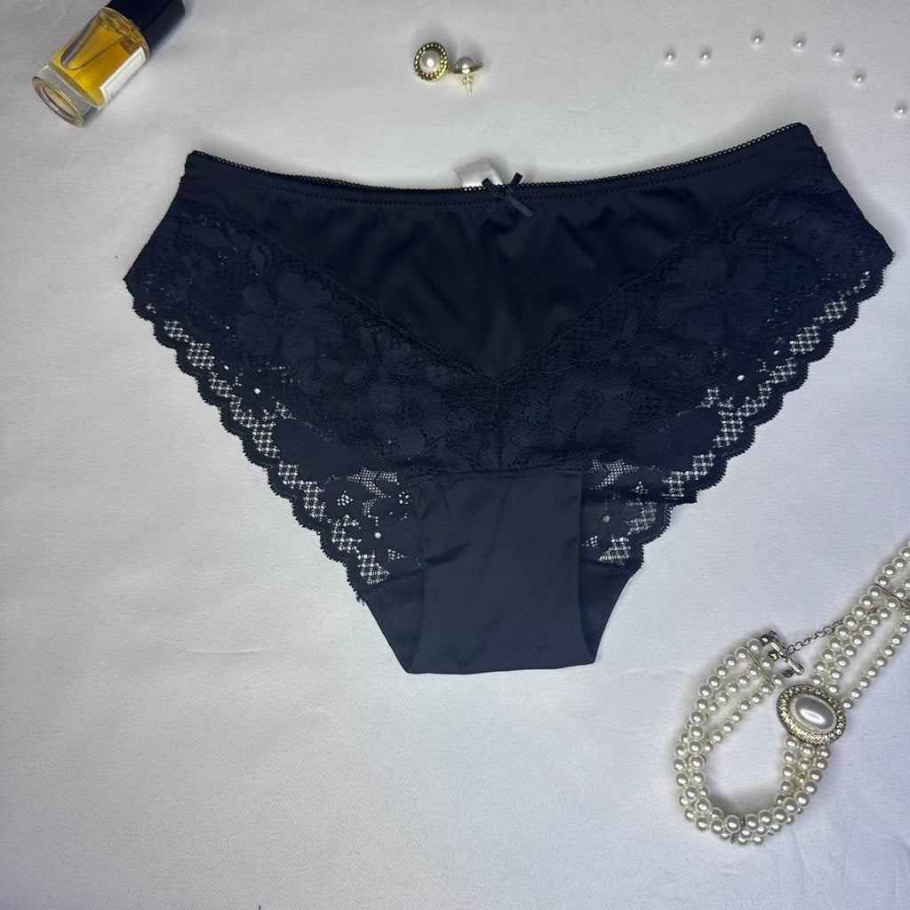 Slip Femme Noir Microfibre & Dentelle Florale – Confort & Élégance Quotidienne | Taille L Abidjan