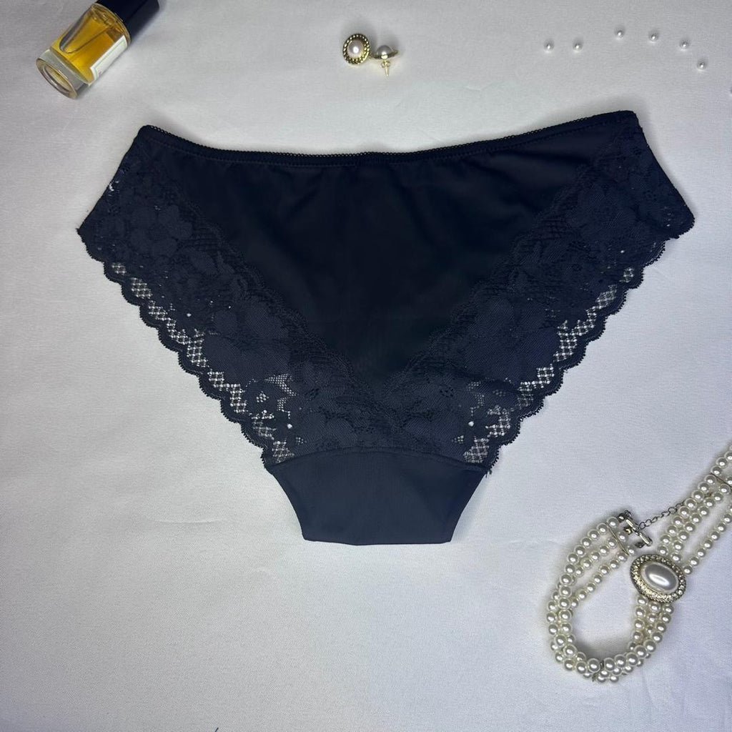 Slip Femme Noir Microfibre & Dentelle Florale – Confort & Élégance Quotidienne | Taille L Abidjan