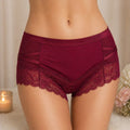 Shorty Taille Haute Femme Bordeaux Dentelle & Bandes Satinées – Lingerie Chic | Taille M