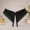 Culotte Ouverte Femme Noire Dentelle – Lingerie Sexy Ruban Doré | Taille L