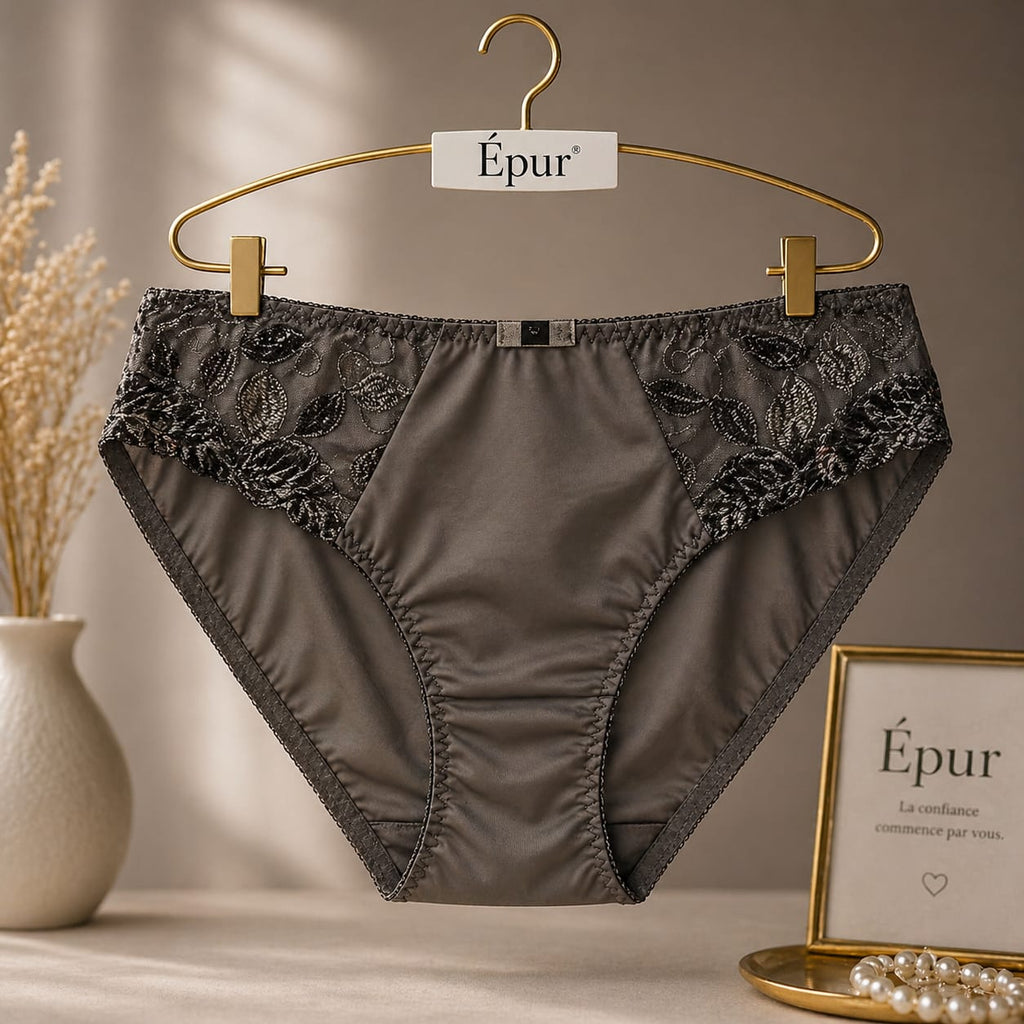 Culotte Femme Microfibre Dentelle Brodée – Coupe Classique Gris Taupe | Taille M