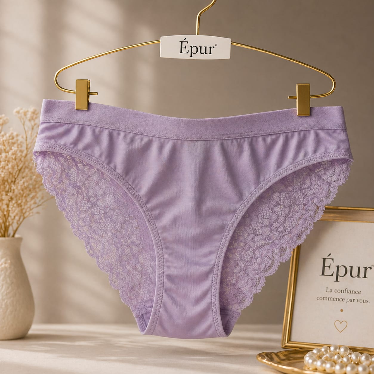 Culotte Femme Lilas Dentelle Florale Intégrale – Microfibre & LYCRA | Lingerie Douce & Féminine Taille M