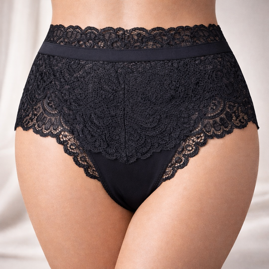 Culotte Femme Noire Tout Dentelle Florale – Lingerie Sensuelle Microfibre | Taille S