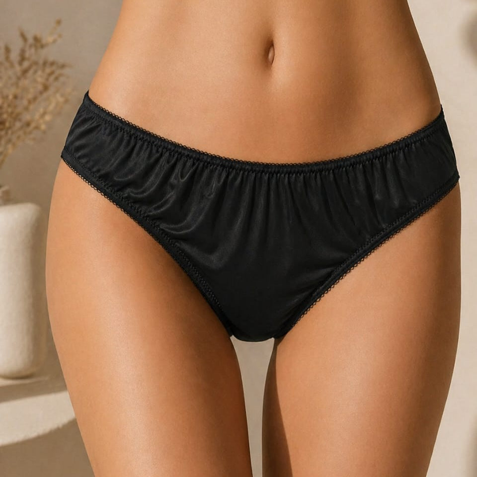 Slip Femme Noir Satiné Froncé – Ownique | Minimaliste & Chic Taille M Abidjan