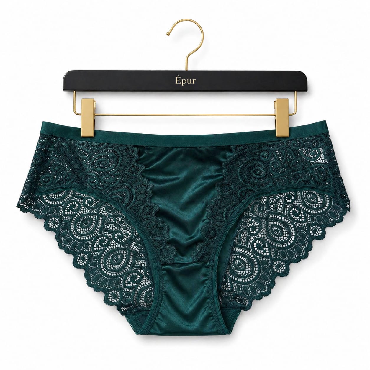 Slip Femme Vert Émeraude Satiné & Dentelle – Épur® | Luxe & Sensualité Abidjan Taille XL