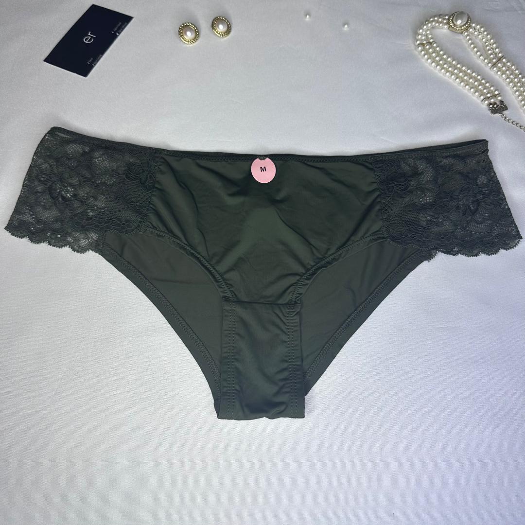 Slip Femme Dentelle Florale – Vert Foncé Taille M