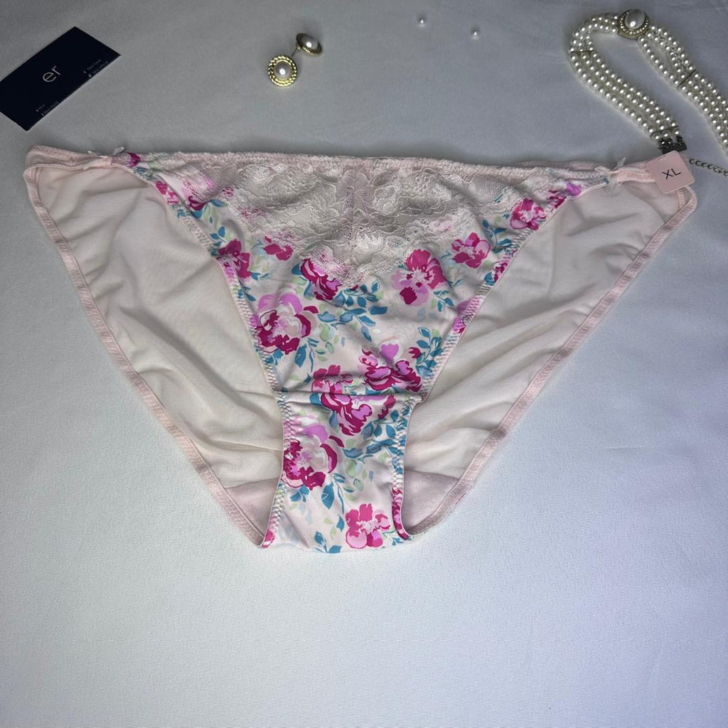 Slip Femme Imprimé Floral – Rose Poudré & Dentelle Taille XL