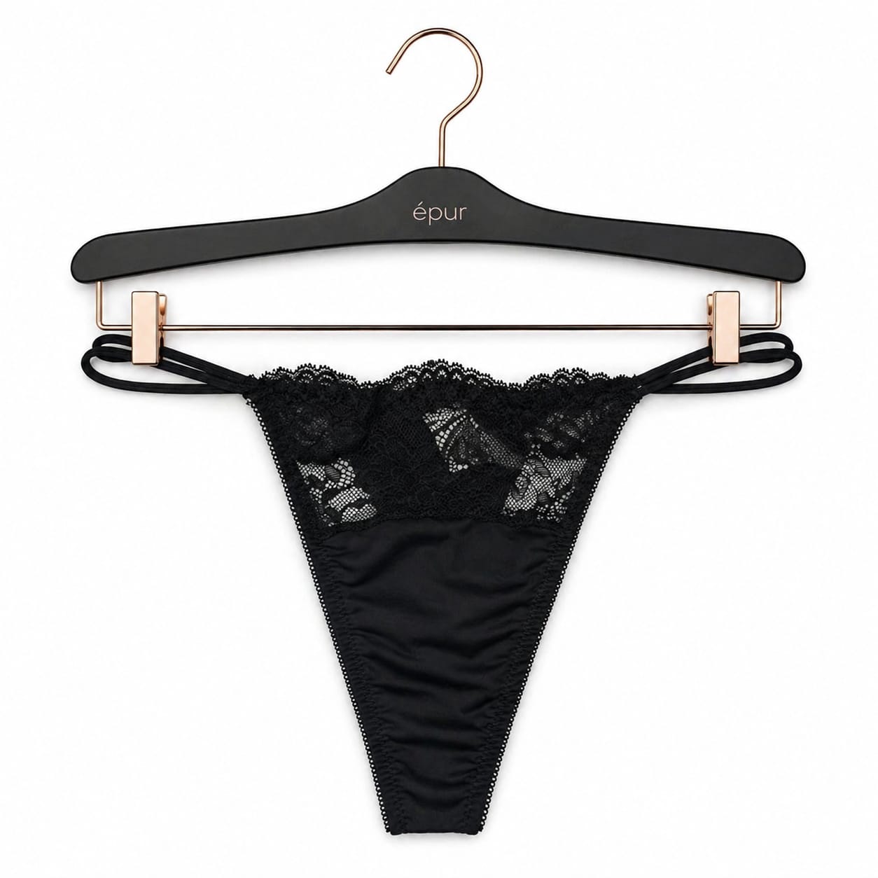 String Femme Dentelle & Doubles Lanières – Noir Épur Taille L