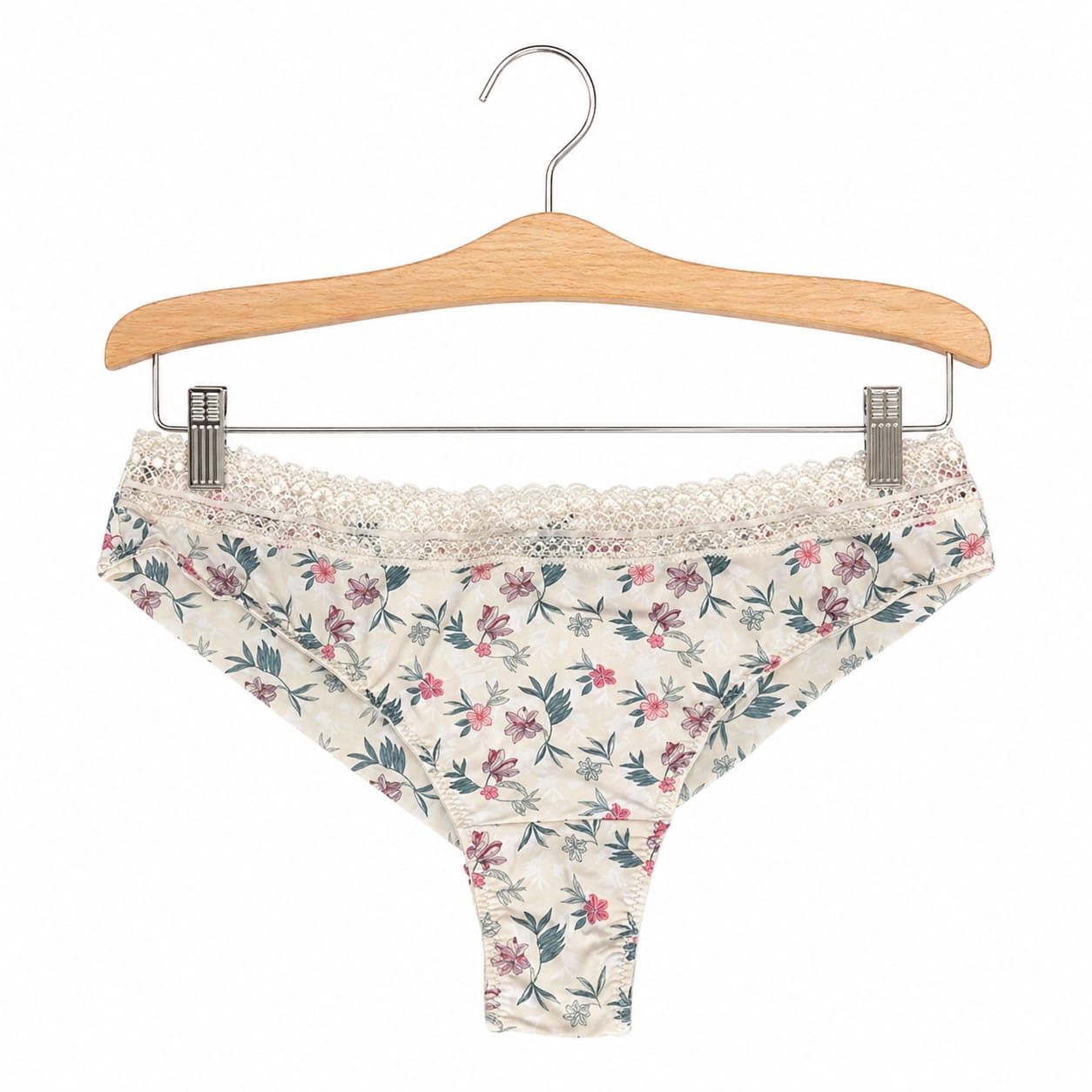 Slip Femme Imprimé Floral – Crème & Dentelle Taille M