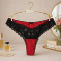 String Femme Satin & Dentelle Bicolore – Rouge & Noir La Halle Taille S