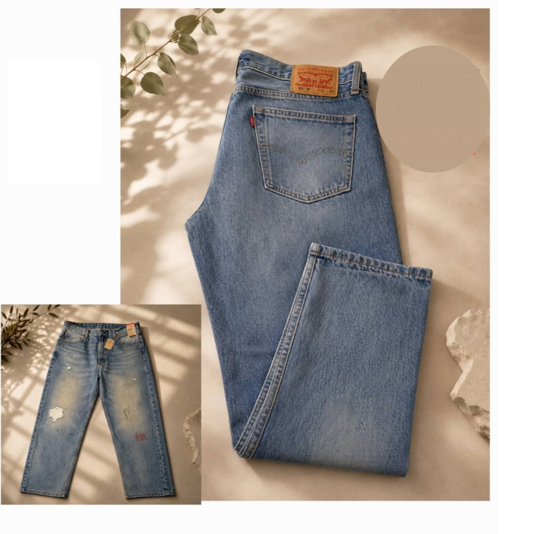 Pantalon Jean Levi's 501 Original – Coupe Droite Délavé Vintage Taille 36