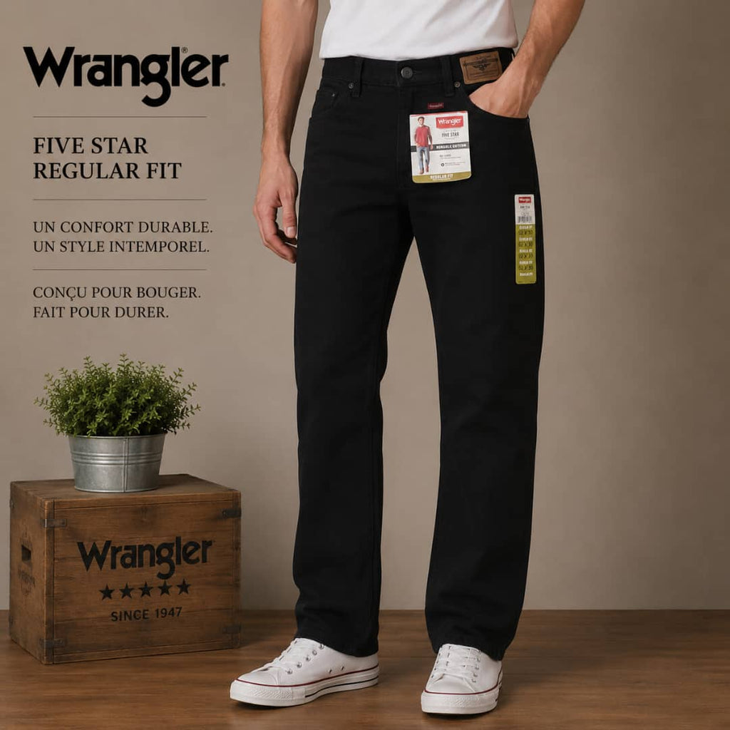 Pantalon Jean Wrangler Five Star Regular Fit – Noir Grande Taille 52x30
