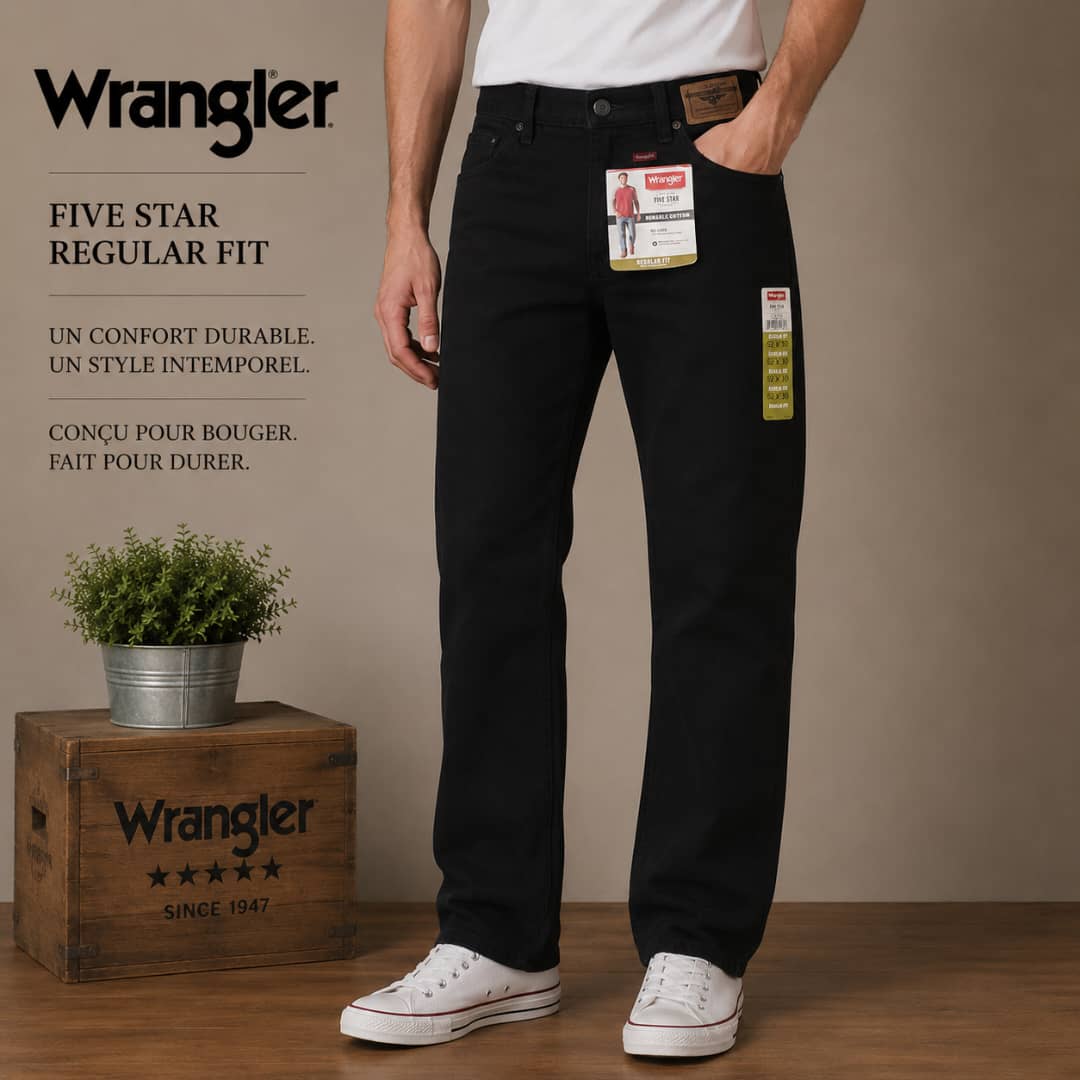 Pantalon Jean Wrangler Five Star Regular Fit – Noir Grande Taille 52x30