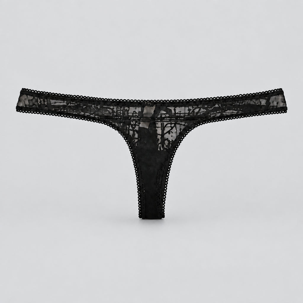 4163 String Noir Cœurs Rouges Brodés – Câline & Coquine. Taille M/S