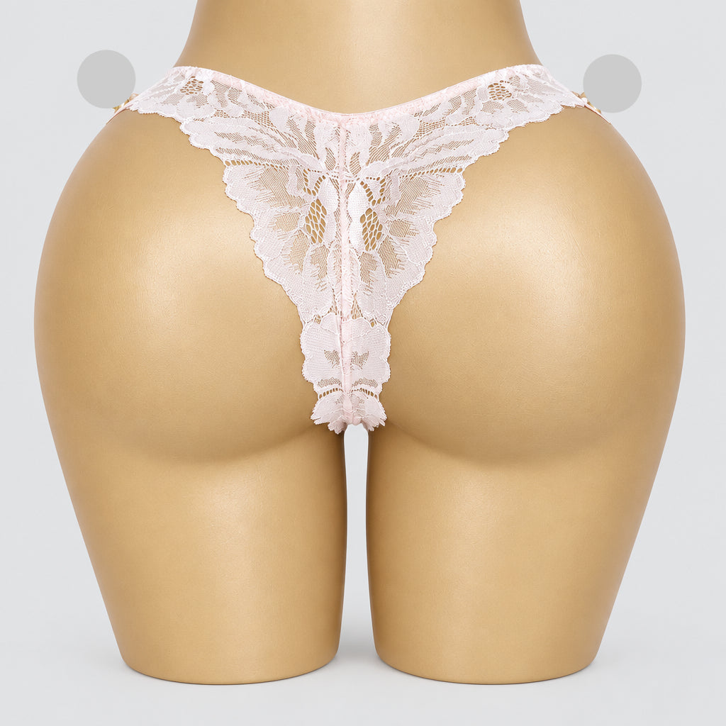 4165 Culotte Shorty Rose Poudré Dentelle Florale – Grâce Féminine. Taille S/M