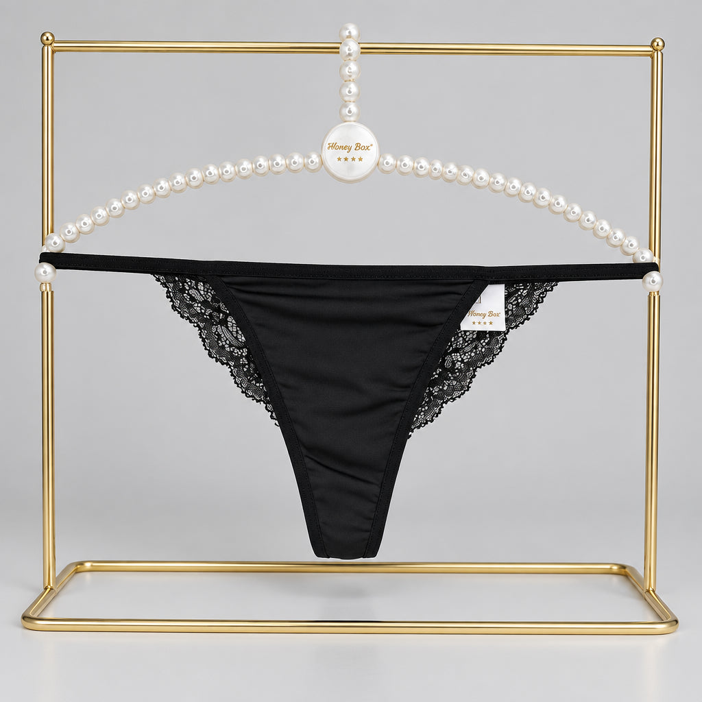 4170 String Noir Dentelle Strass Brides Fines – Éclat Nocturne. Taille M