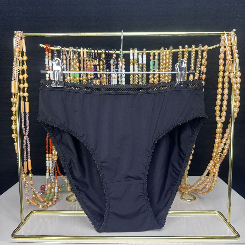 4101 Culotte Noire Taille Haute Bordure Filet – Confort & Simplicité. Taille L