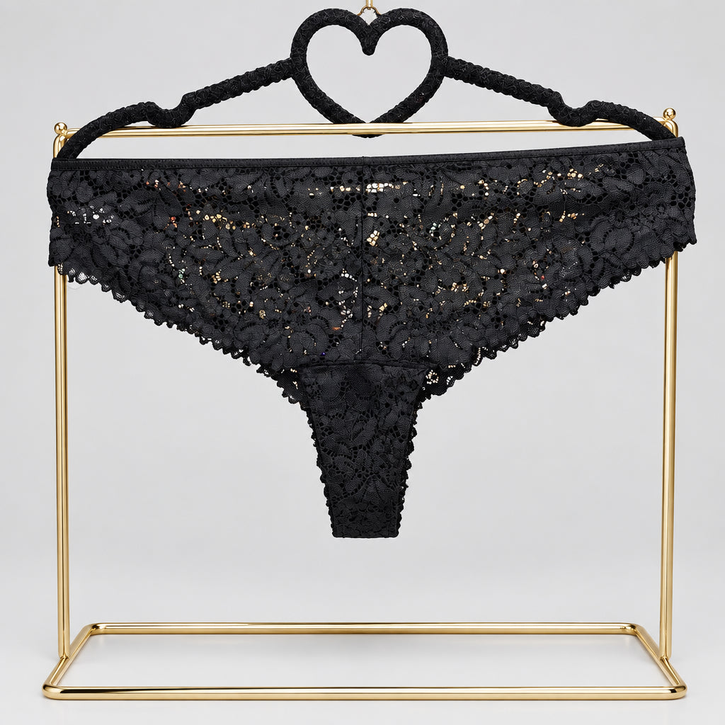 4159 String Noir Dentelle Pailletée Brides Croisées – Glamour Nocturne. Taille M