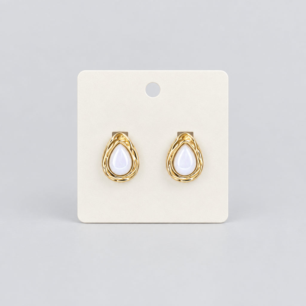 4205 Boucles d'Oreilles Goutte Dorée Pierre Nacrée – Charme Classique