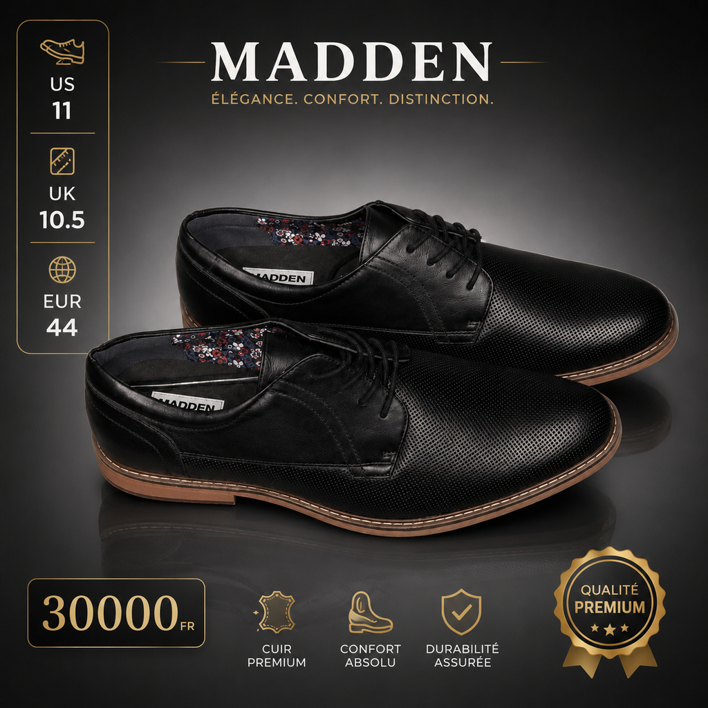1202 - Chaussures Homme Madden Cuir Premium – Derby Noir Pointure 44