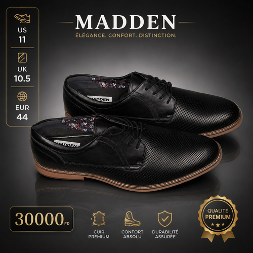 1202 - Chaussures Homme Madden Cuir Premium – Derby Noir Pointure 44