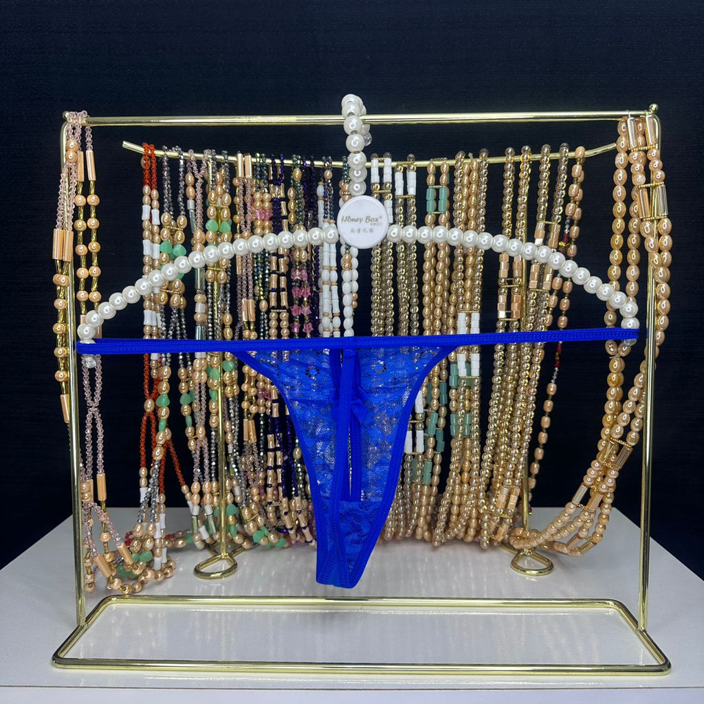 4119 String Bleu Électrique Dentelle Fleurie – Couleur Vibrante. Taille S grand