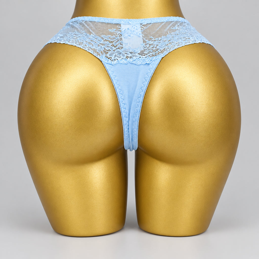 4175 Culotte Bleu Ciel Taille Haute Dentelle Latérale – Douceur Céleste. Taille M grand