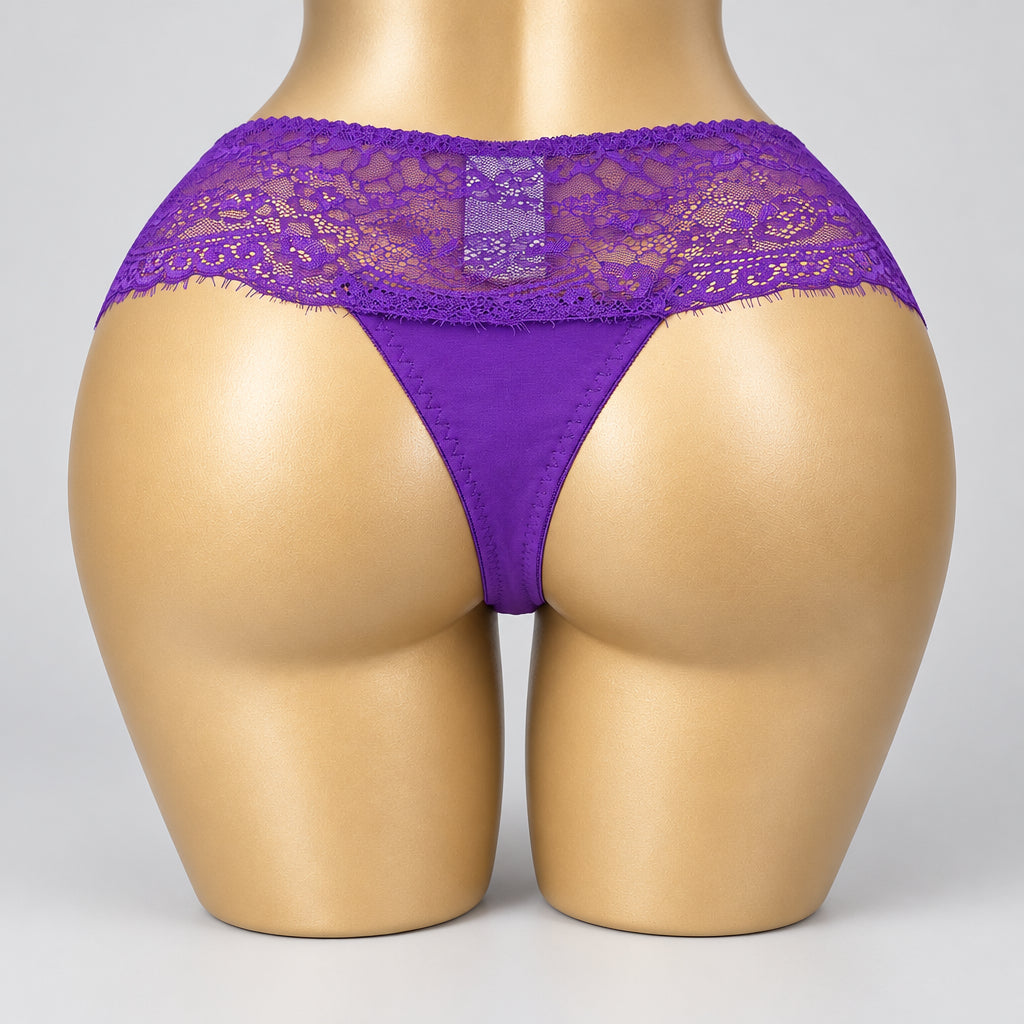 4178 Culotte Violette Taille Haute Dentelle Latérale – Douceur Céleste. Taille L