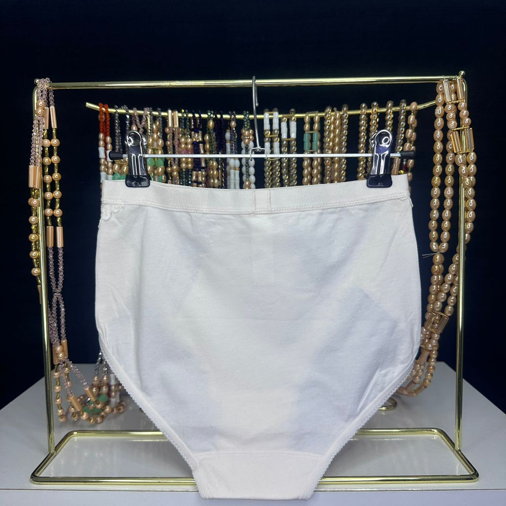 4110 Culotte Blanche Cassé Taille Haute Empiècement Dentelle – Confort Classique. Taille M