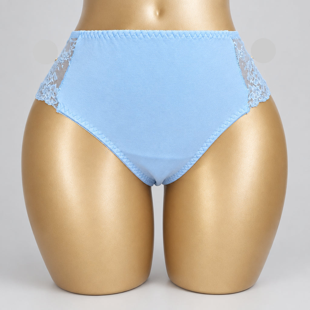 4175 Culotte Bleu Ciel Taille Haute Dentelle Latérale – Douceur Céleste. Taille M grand