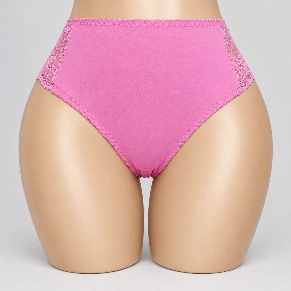 4177 Culotte Rose Taille Haute Dentelle Latérale – Douceur Céleste. Taille M grand