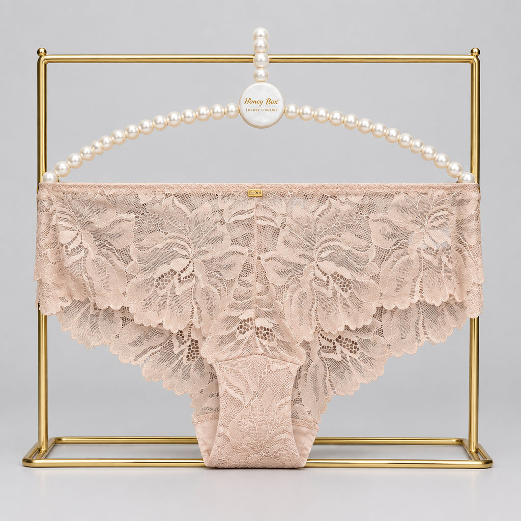 4150 Culotte Beige Dentelle Fleurie Intégrale – Romantisme Végétal. Taille S large