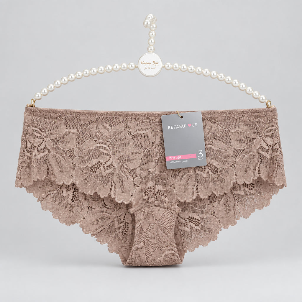 4154 Culotte Taupe Dentelle Florale Boyleg – Douceur Nude. Taille M