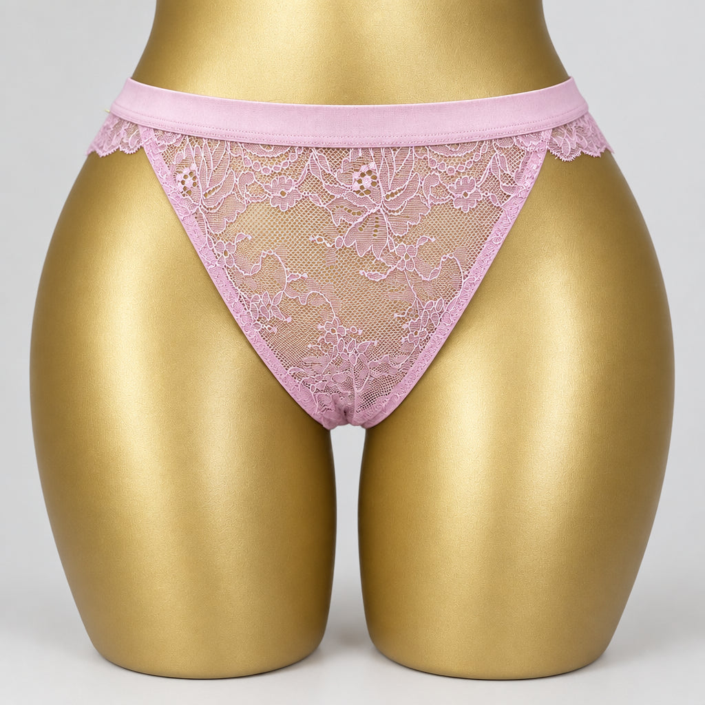 4192 Culotte Rose Pâle Dentelle Florale Fine – Délicatesse Romantique. Taille L