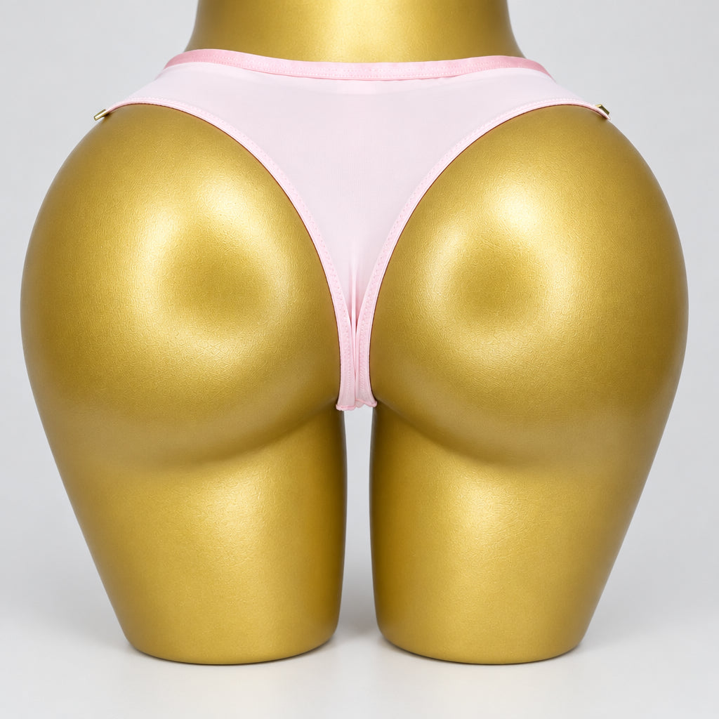 4199 String Rose Pâle Dentelle Éventail Brodée – Douceur Radieuse. Taille XL
