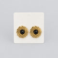 4202 Boucles d'Oreilles Spirale Dorée Cabochon Noir – Élégance Vintage