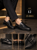 1204 - Mocassins Homme Cuir Noir – Loafer Boucle Métal Pointure 45